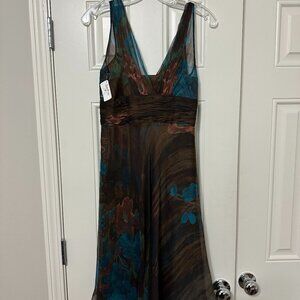 Women's Rickie Freeman for Teri John NWT - Size 4 silk dress teal & brown